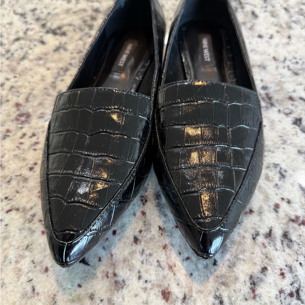 Nine West Shiny Black Croc Loafers